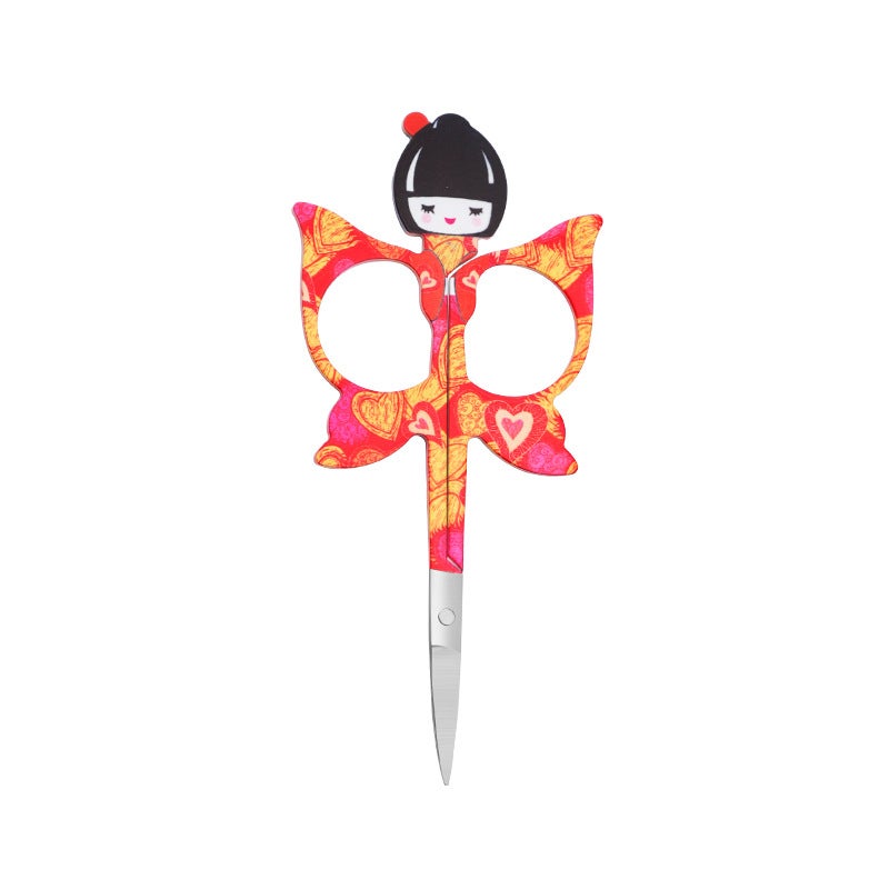 Russian Doll Covered Butterfly Beauty Scissors Stainless Steel Eyebrow Trimming Scissors Pointed Beauty Scissors Cartoon - Image 1